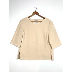 Dudley‎ Stephens Beige Fleece Top XL 3/4 Sleeve Side Slit Pullover